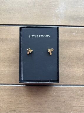 Little Rooms Gold Tone Hummingbird Stud Earrings